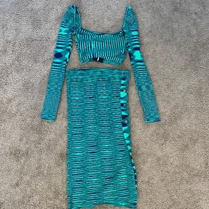 Fashion Nova Green Living The Life Midi Skirt Set.